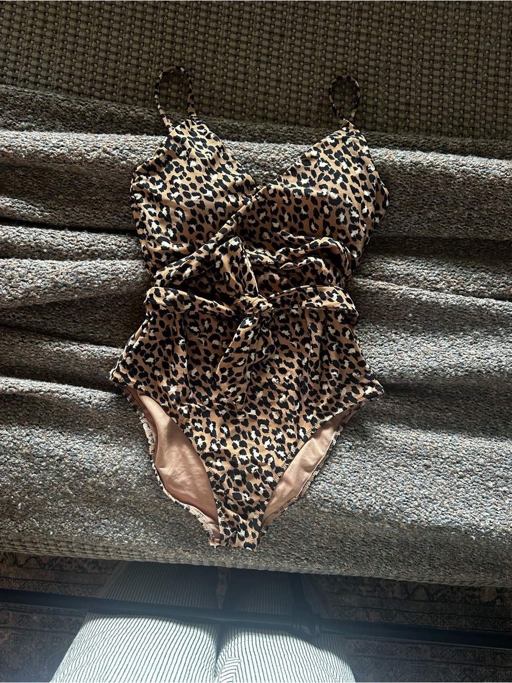 aerie Leopard Print One-Piece Swimsuit in Tan and Black